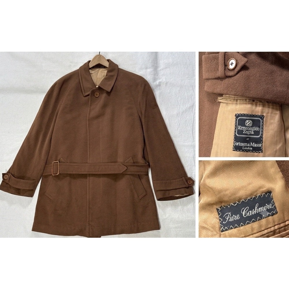 Vintage 90s Ermenegildo Zegna Men's Camel Cashmere Jacket Sz 48 Belted